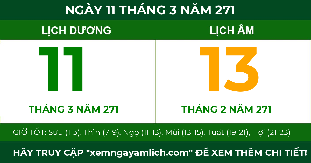 lịch âm ngày 11 tháng 3 năm 271