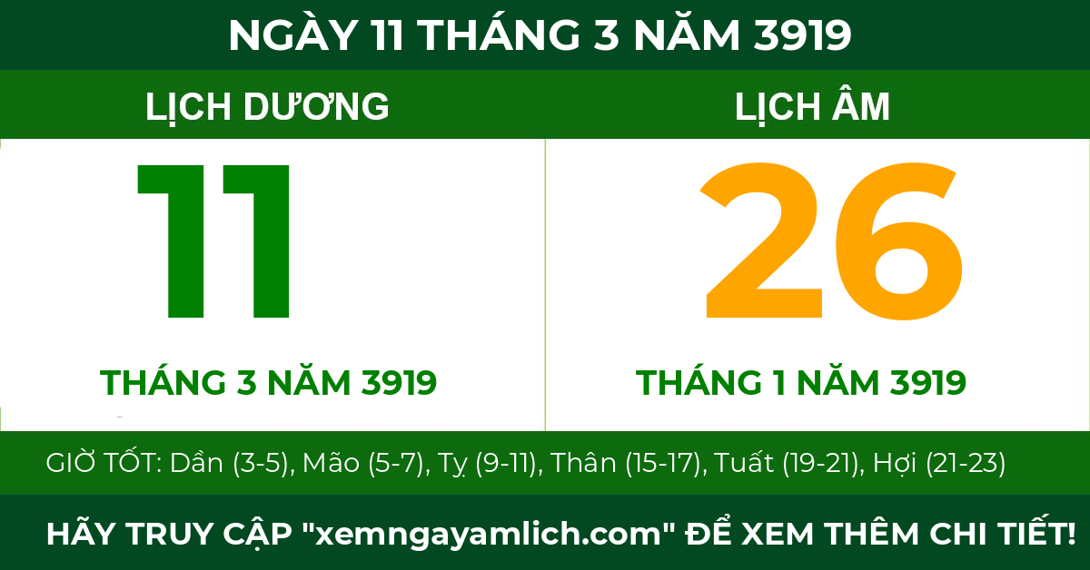 lịch âm ngày 11 tháng 3 năm 3919