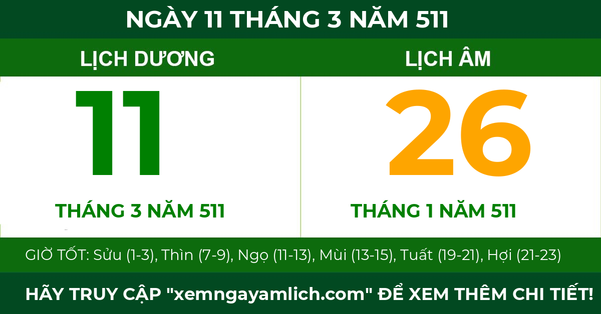 lịch âm ngày 11 tháng 3 năm 511