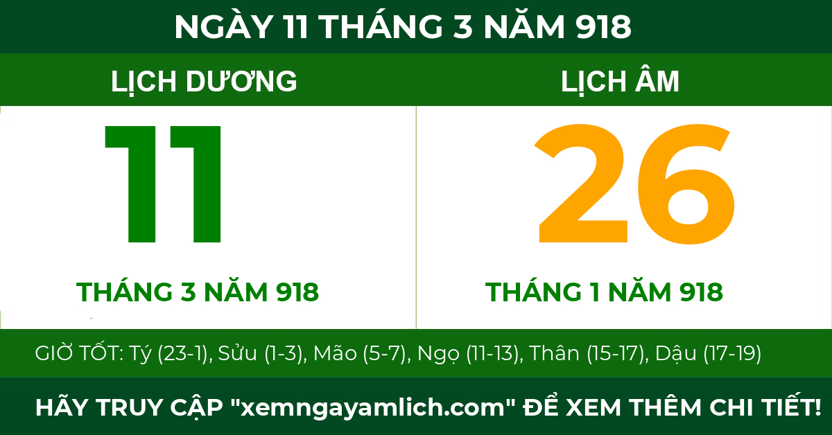 lịch âm ngày 11 tháng 3 năm 918