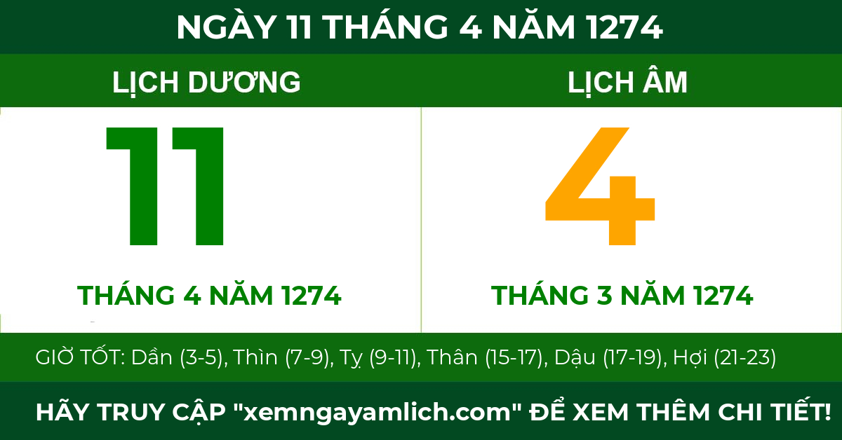 lịch âm ngày 11 tháng 4 năm 1274