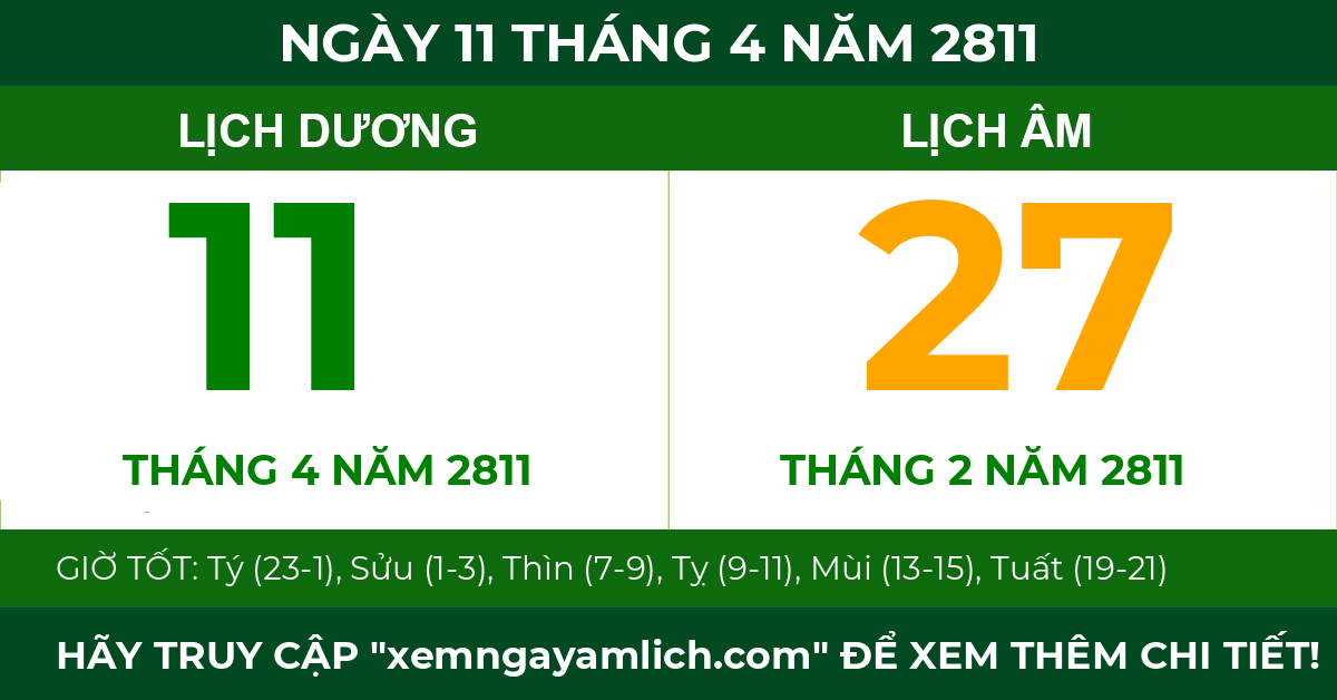 lịch âm ngày 11 tháng 4 năm 2811