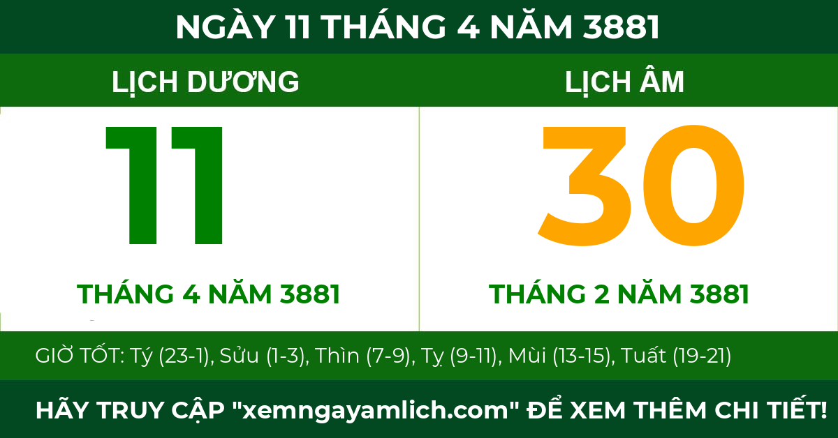 lịch âm ngày 11 tháng 4 năm 3881