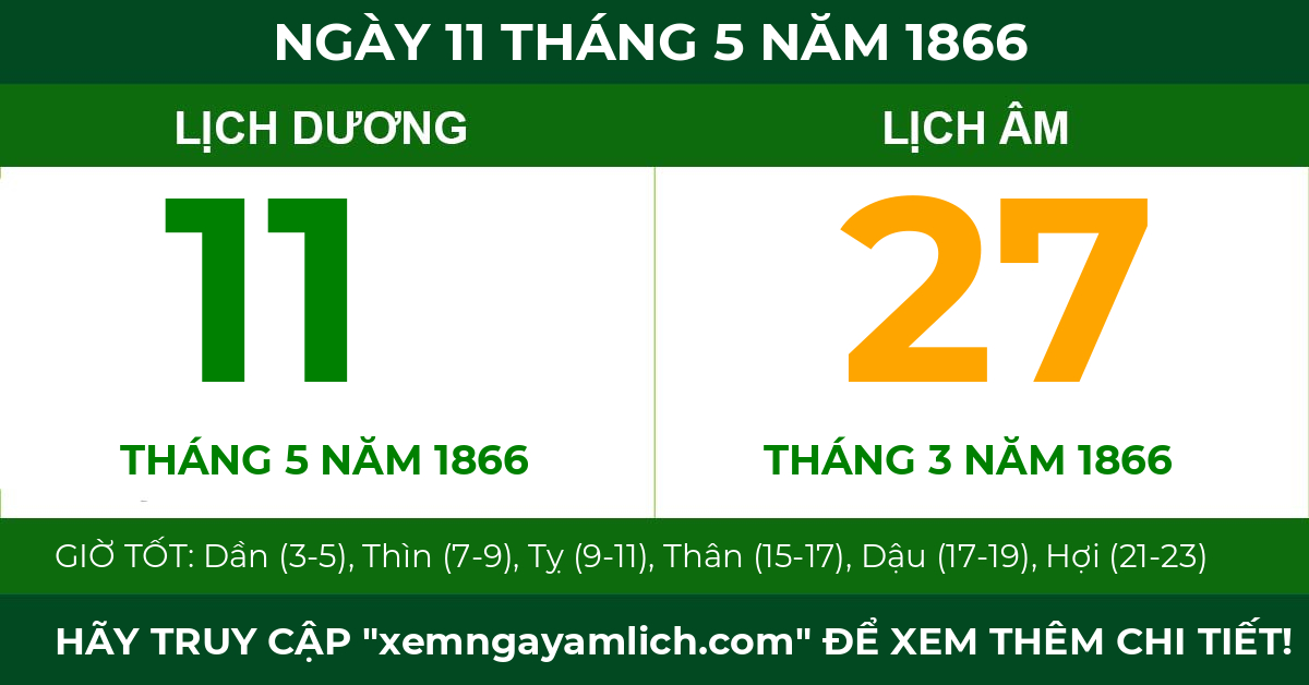 lịch âm ngày 11 tháng 5 năm 1866