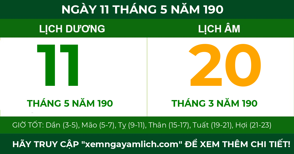lịch âm ngày 11 tháng 5 năm 190