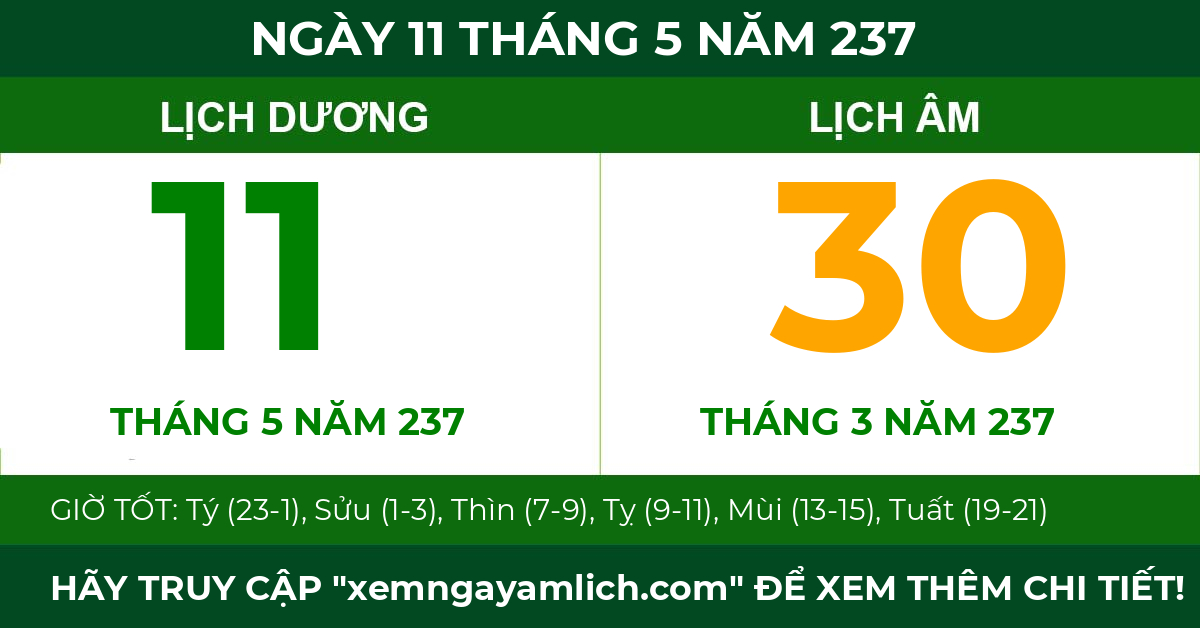lịch âm ngày 11 tháng 5 năm 237