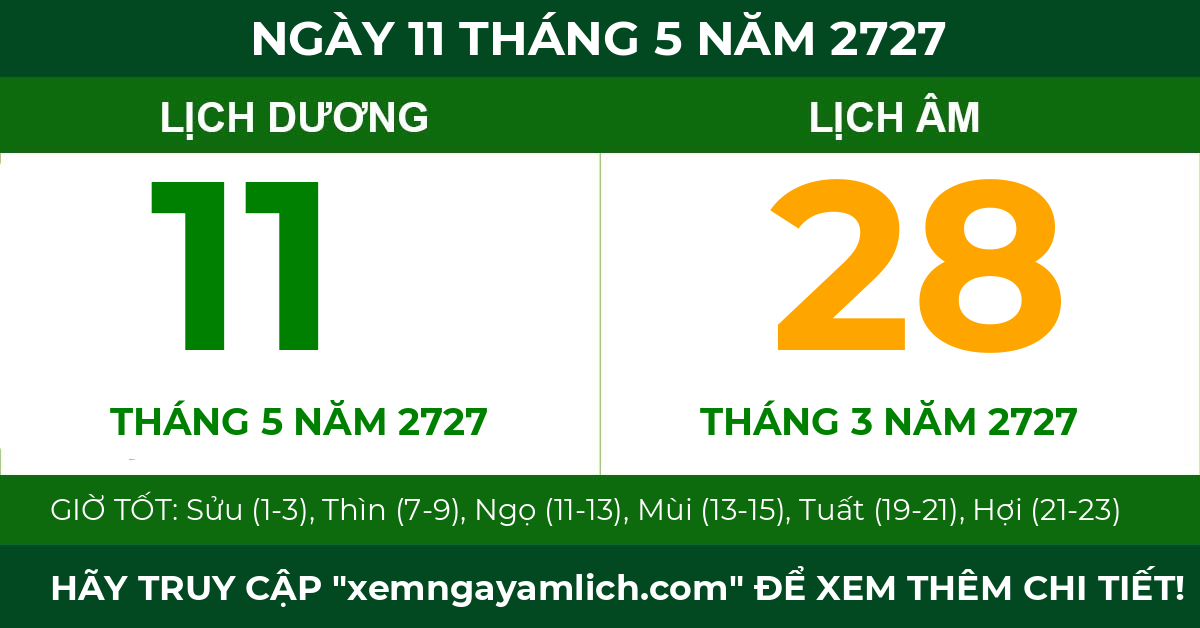 lịch âm ngày 11 tháng 5 năm 2727