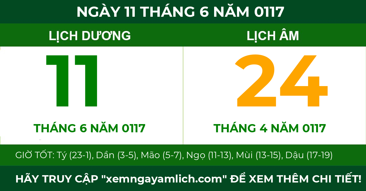 lịch âm ngày 11 tháng 6 năm 0117