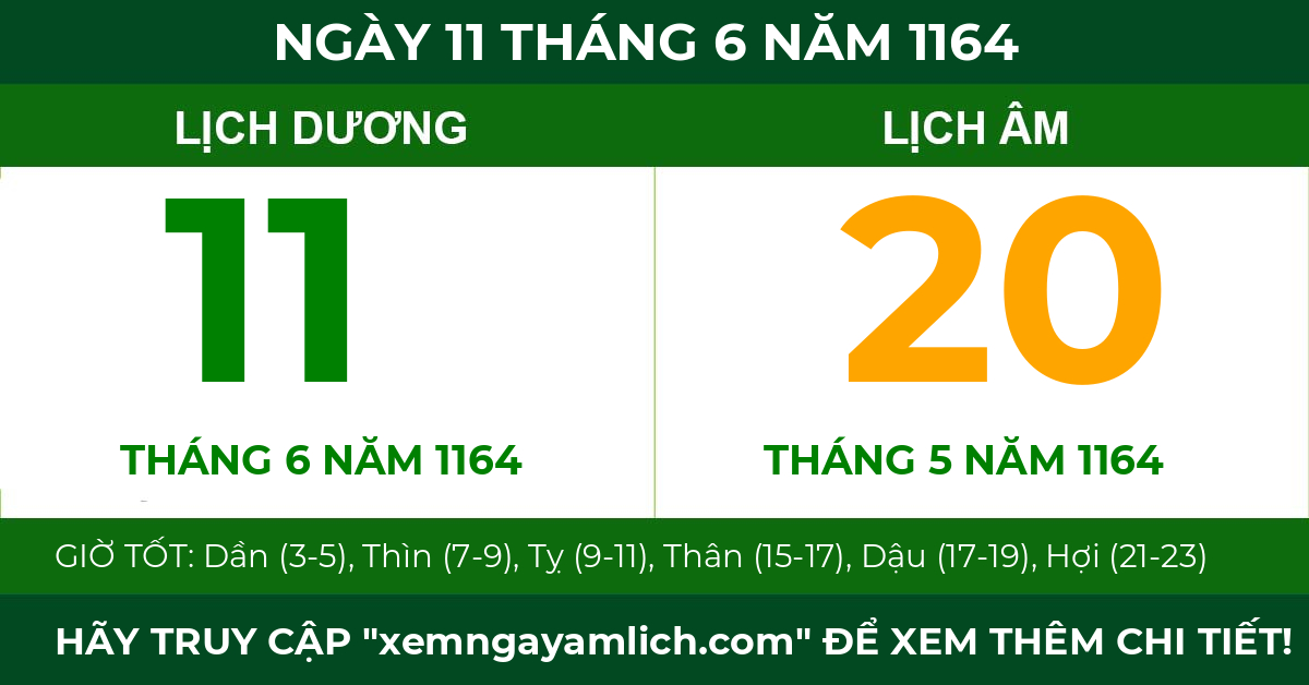 lịch âm ngày 11 tháng 6 năm 1164