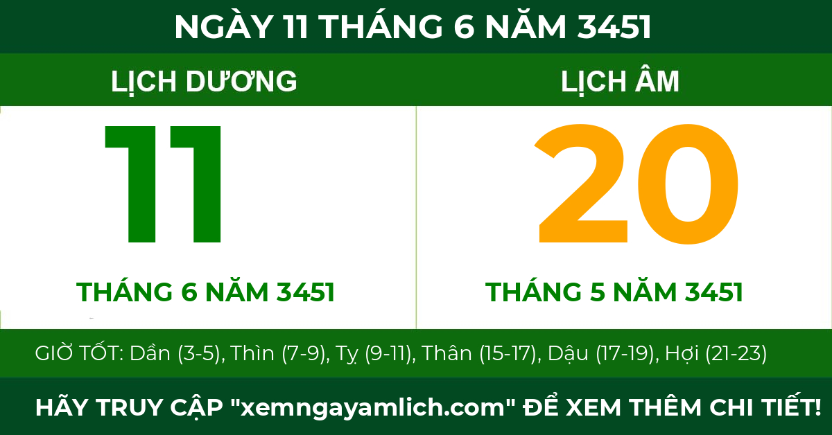 lịch âm ngày 11 tháng 6 năm 3451