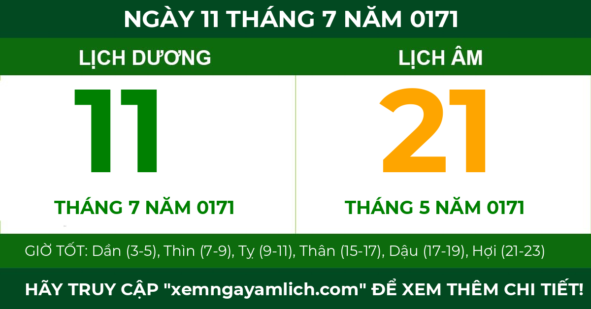 lịch âm ngày 11 tháng 7 năm 0171