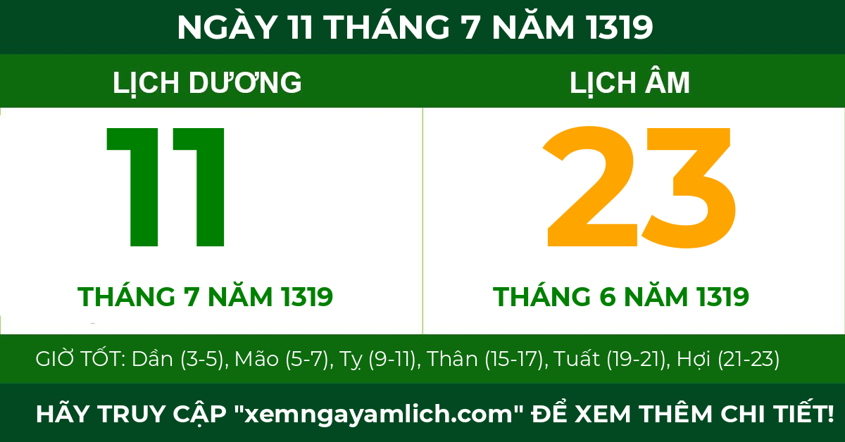 lịch âm ngày 11 tháng 7 năm 1319