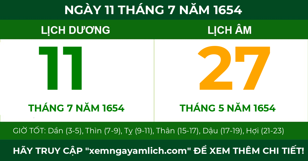 lịch âm ngày 11 tháng 7 năm 1654