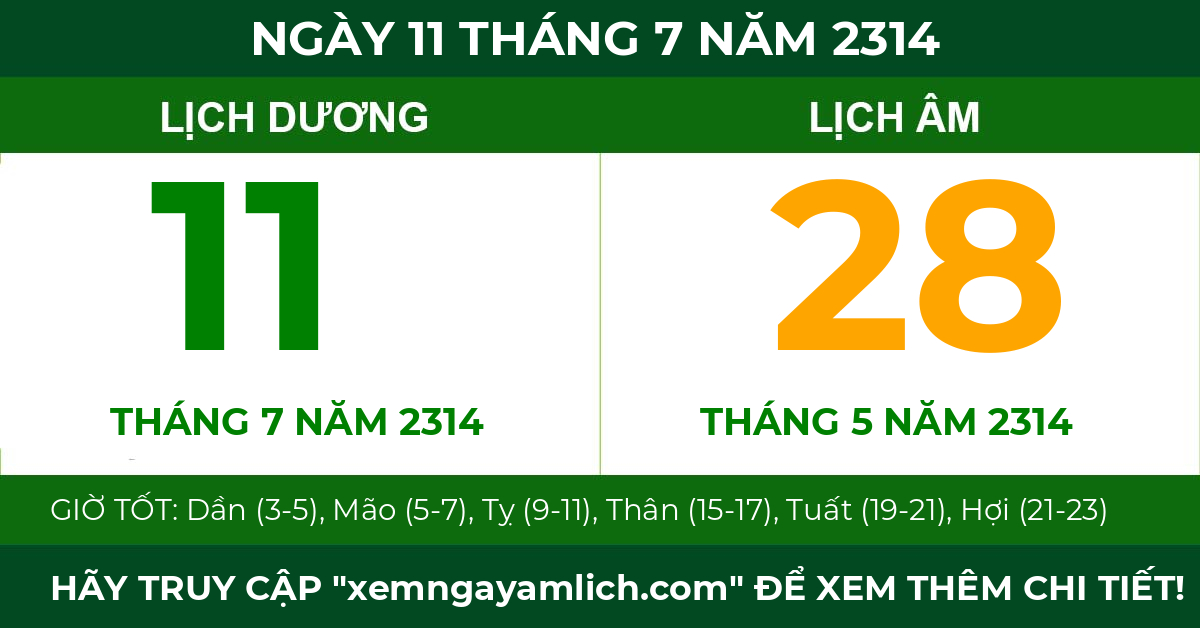 lịch âm ngày 11 tháng 7 năm 2314