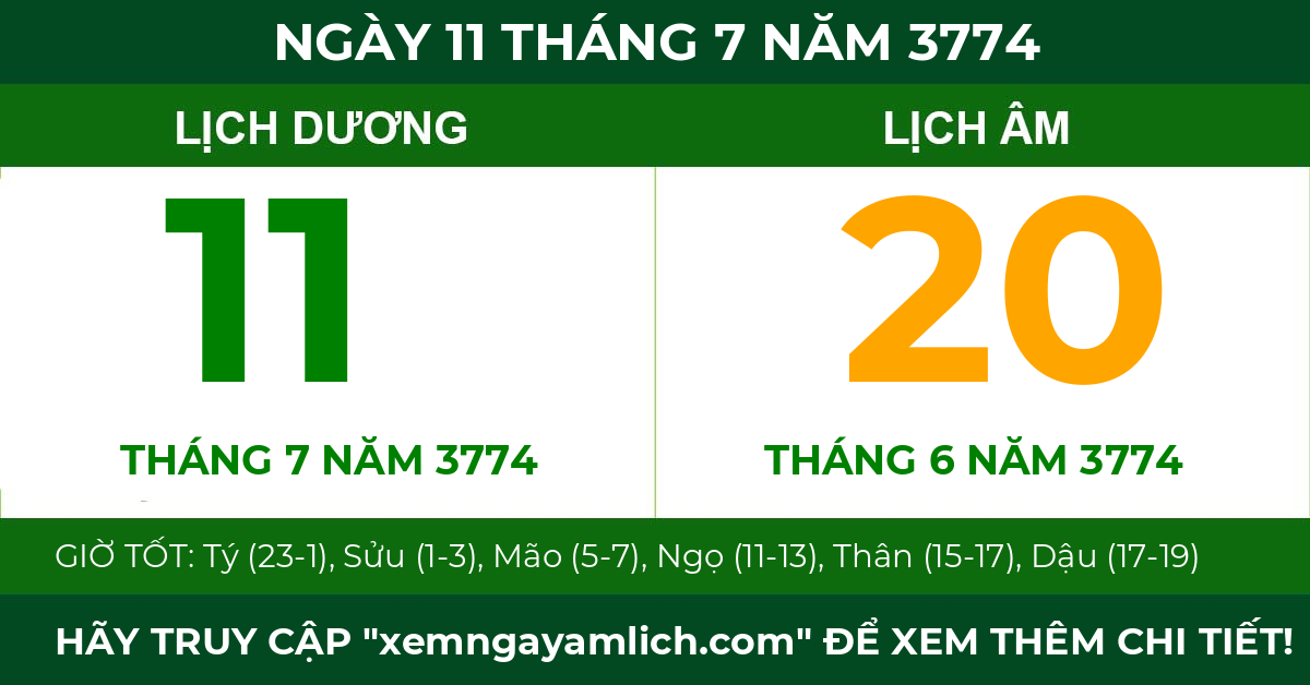 lịch âm ngày 11 tháng 7 năm 3774