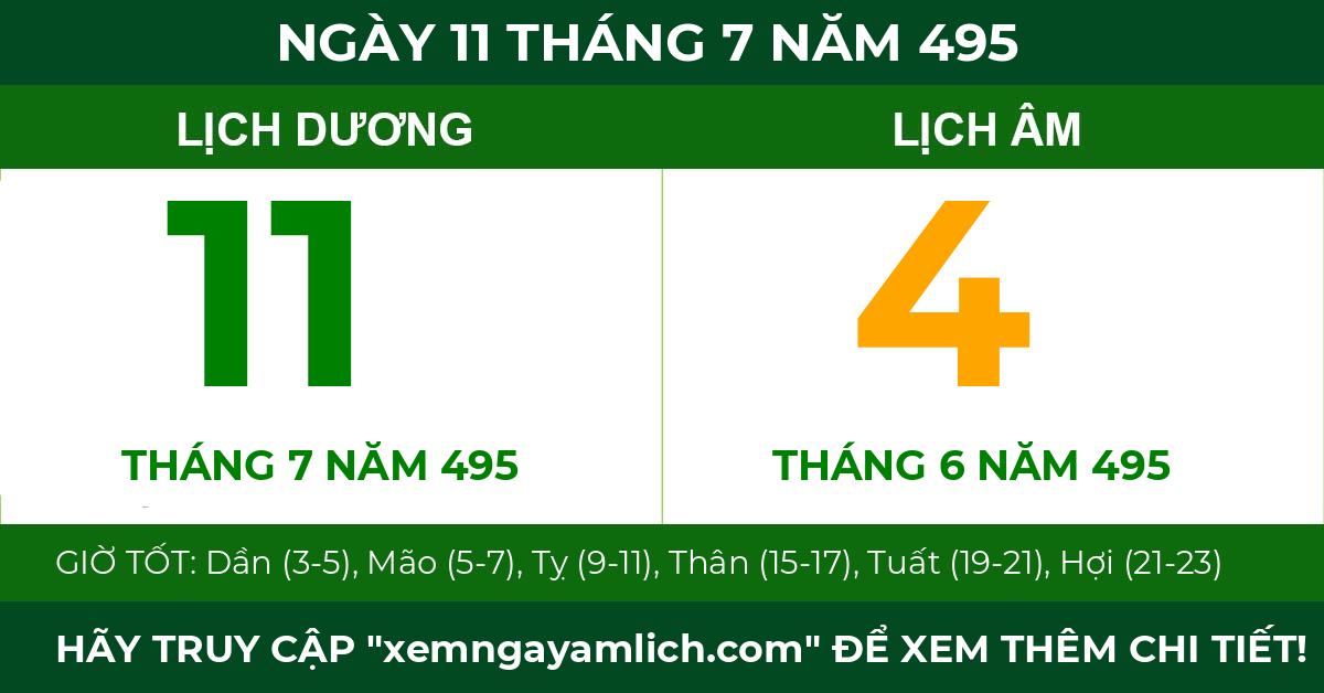 lịch âm ngày 11 tháng 7 năm 495