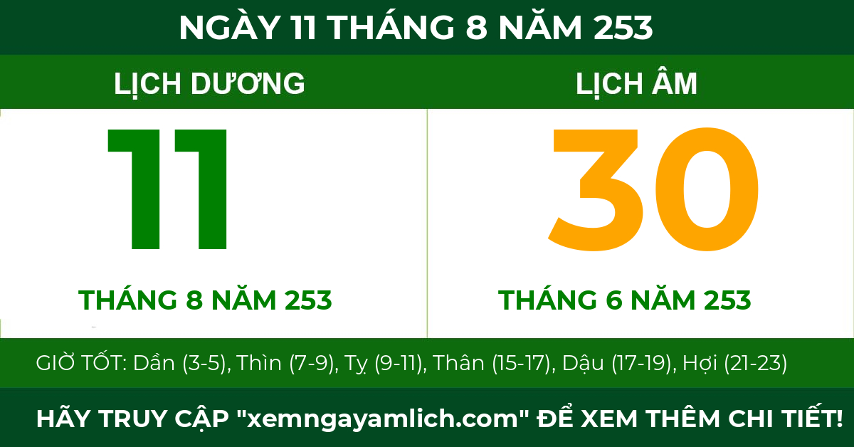 lịch âm ngày 11 tháng 8 năm 253