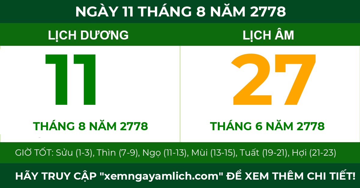 lịch âm ngày 11 tháng 8 năm 2778