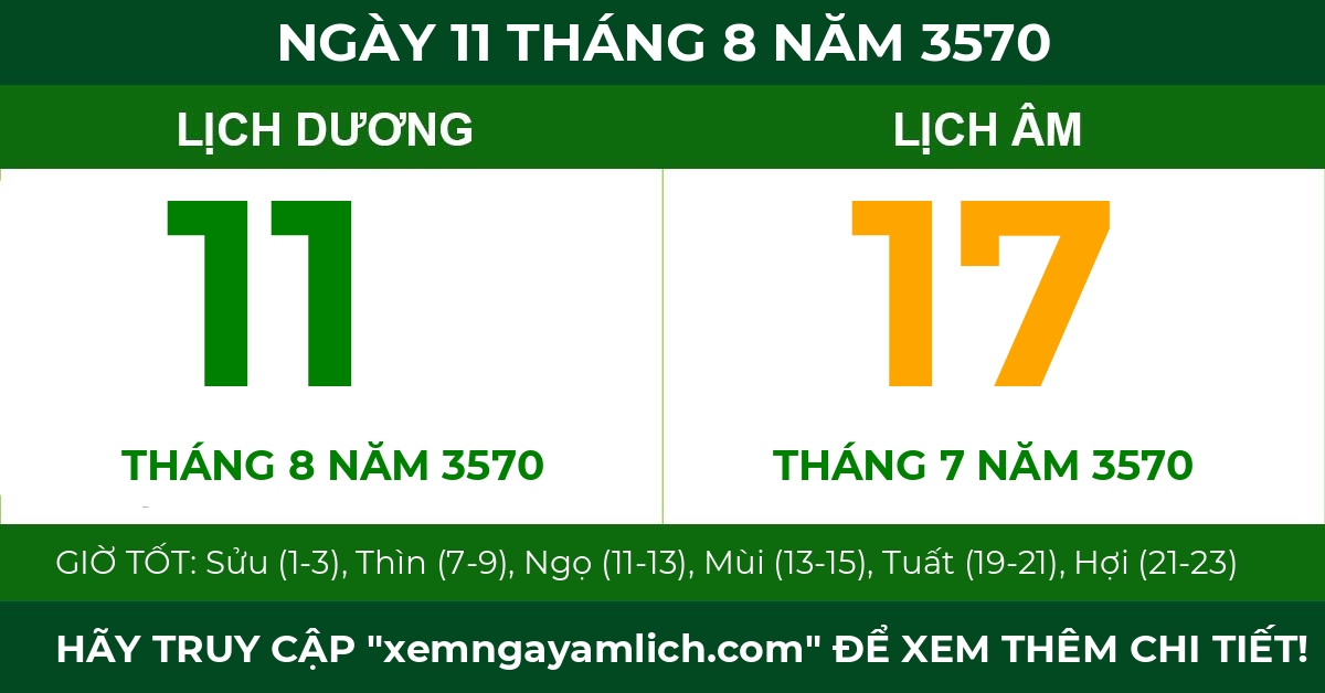 lịch âm ngày 11 tháng 8 năm 3570