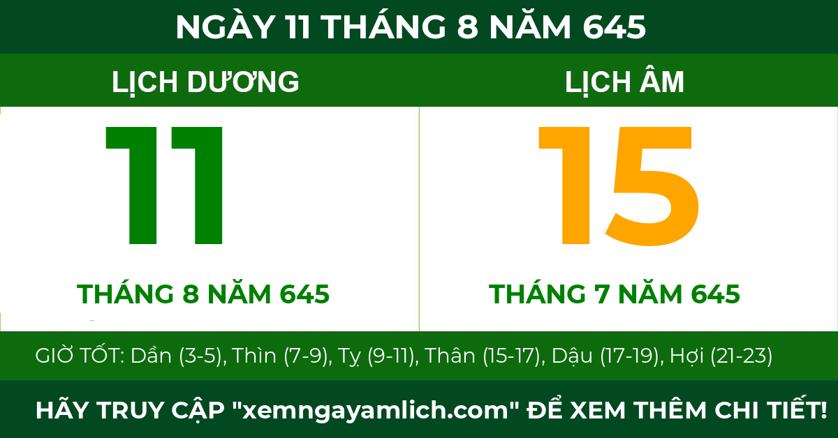 lịch âm ngày 11 tháng 8 năm 645