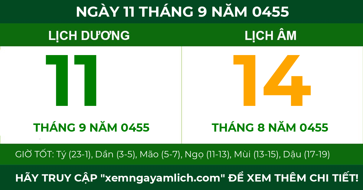 lịch âm ngày 11 tháng 9 năm 0455