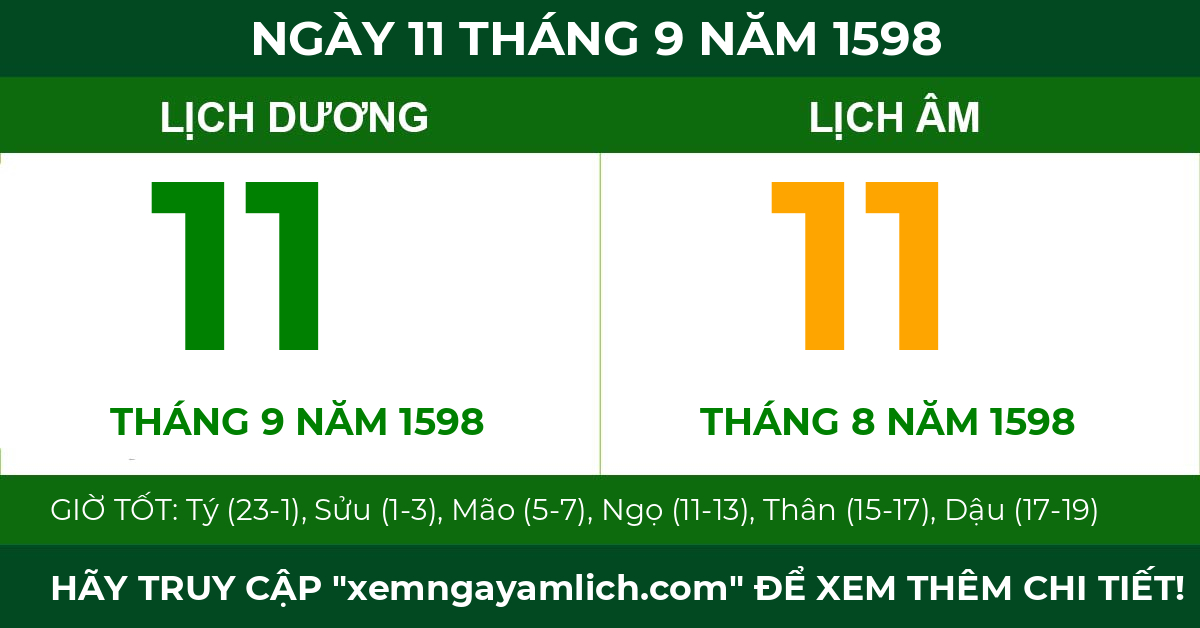 lịch âm ngày 11 tháng 9 năm 1598