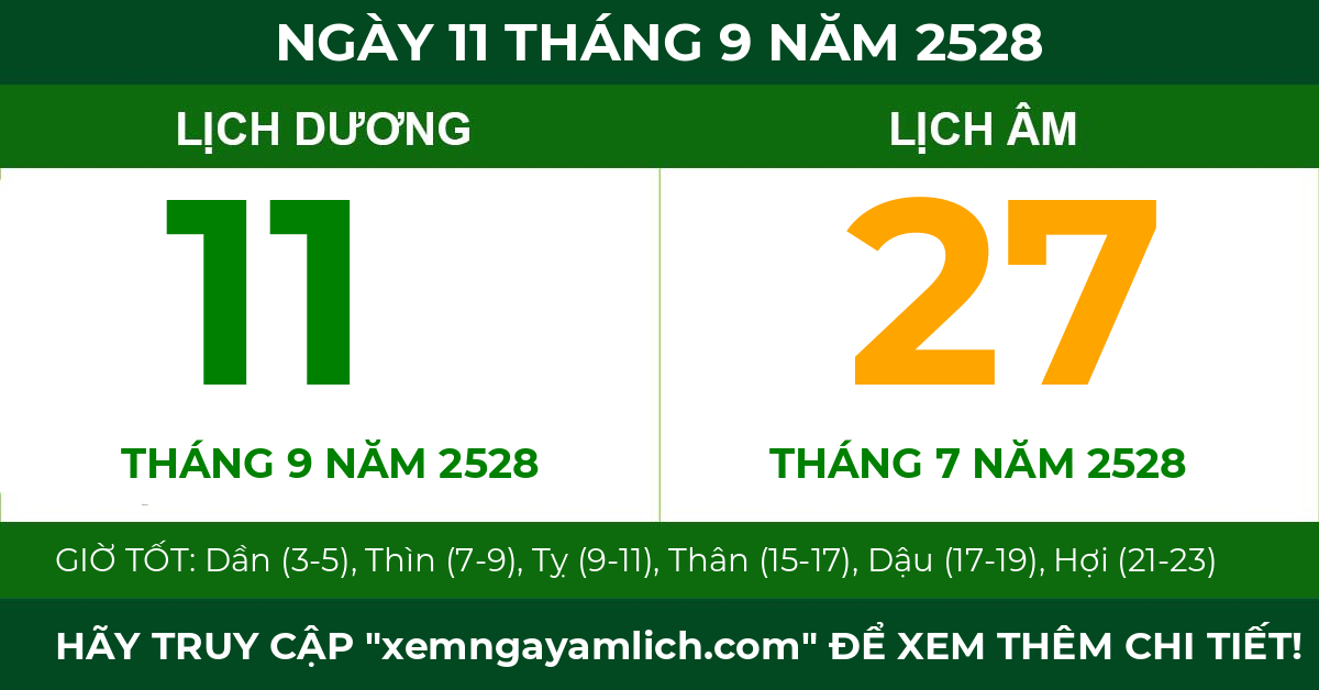 lịch âm ngày 11 tháng 9 năm 2528
