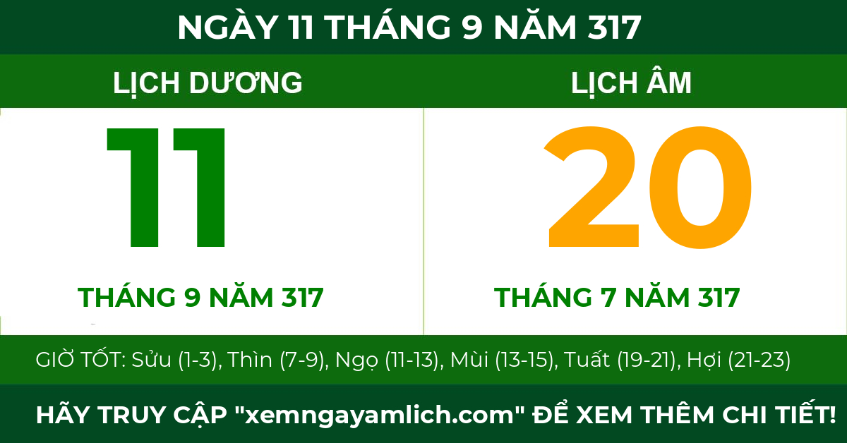lịch âm ngày 11 tháng 9 năm 317