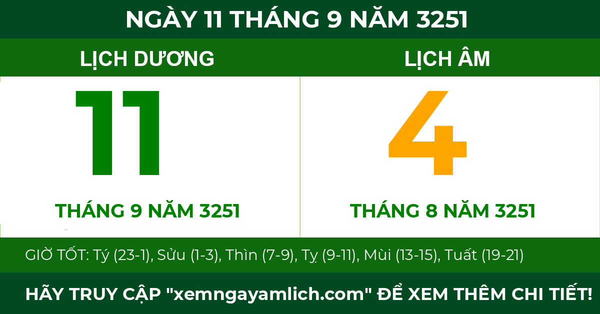 lịch âm ngày 11 tháng 9 năm 3251