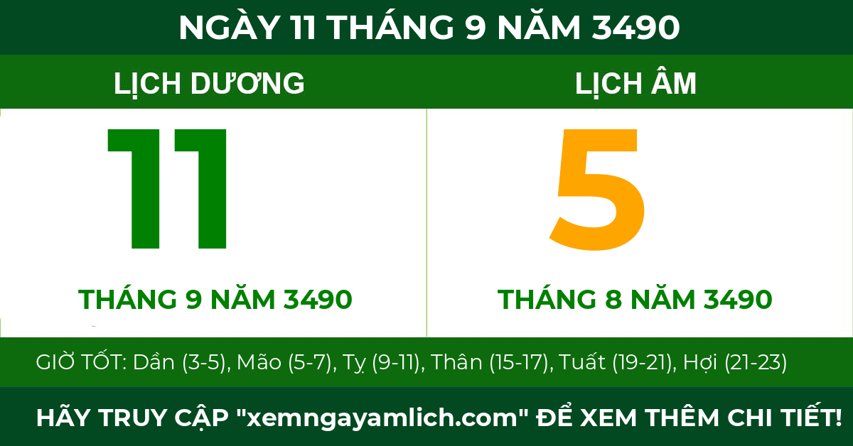 lịch âm ngày 11 tháng 9 năm 3490