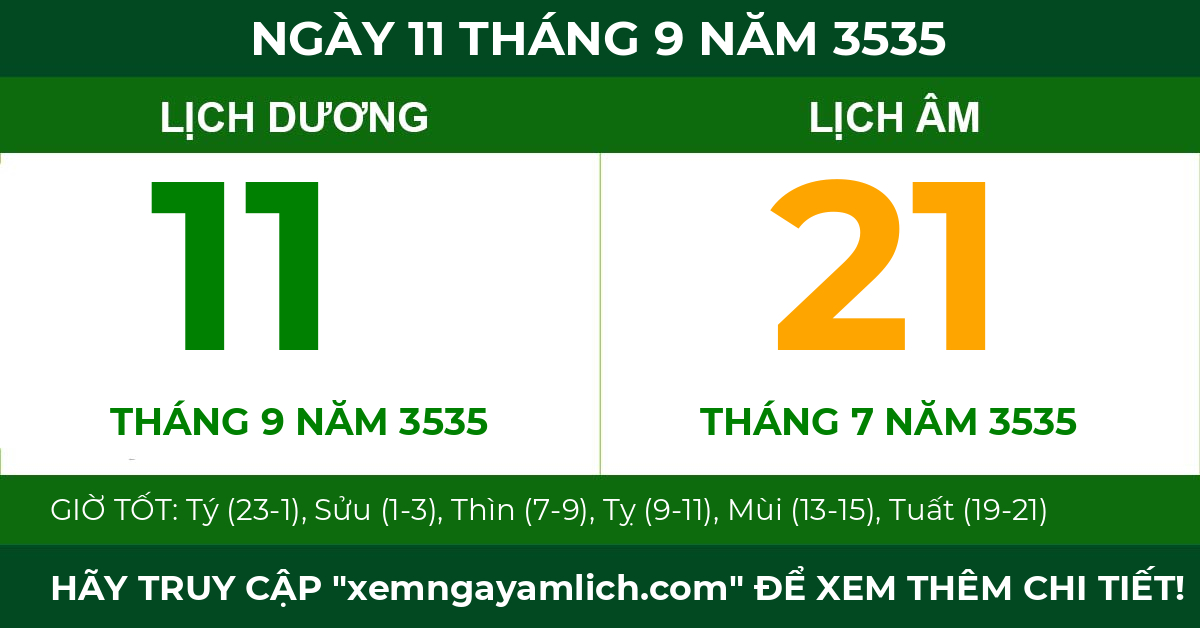lịch âm ngày 11 tháng 9 năm 3535