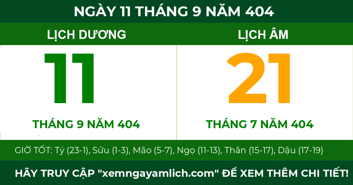 lịch âm ngày 11 tháng 9 năm 404