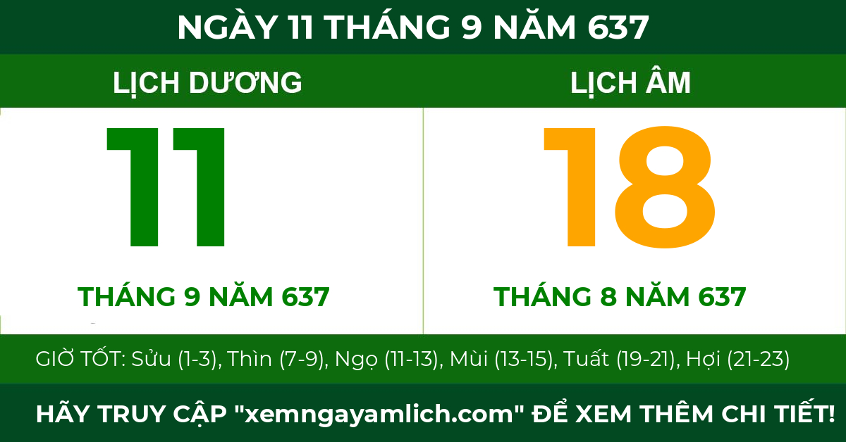 lịch âm ngày 11 tháng 9 năm 637