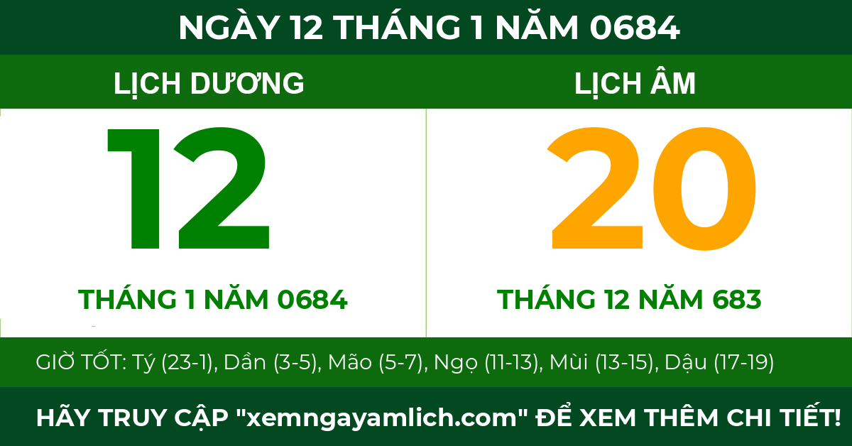 lịch âm ngày 12 tháng 1 năm 0684