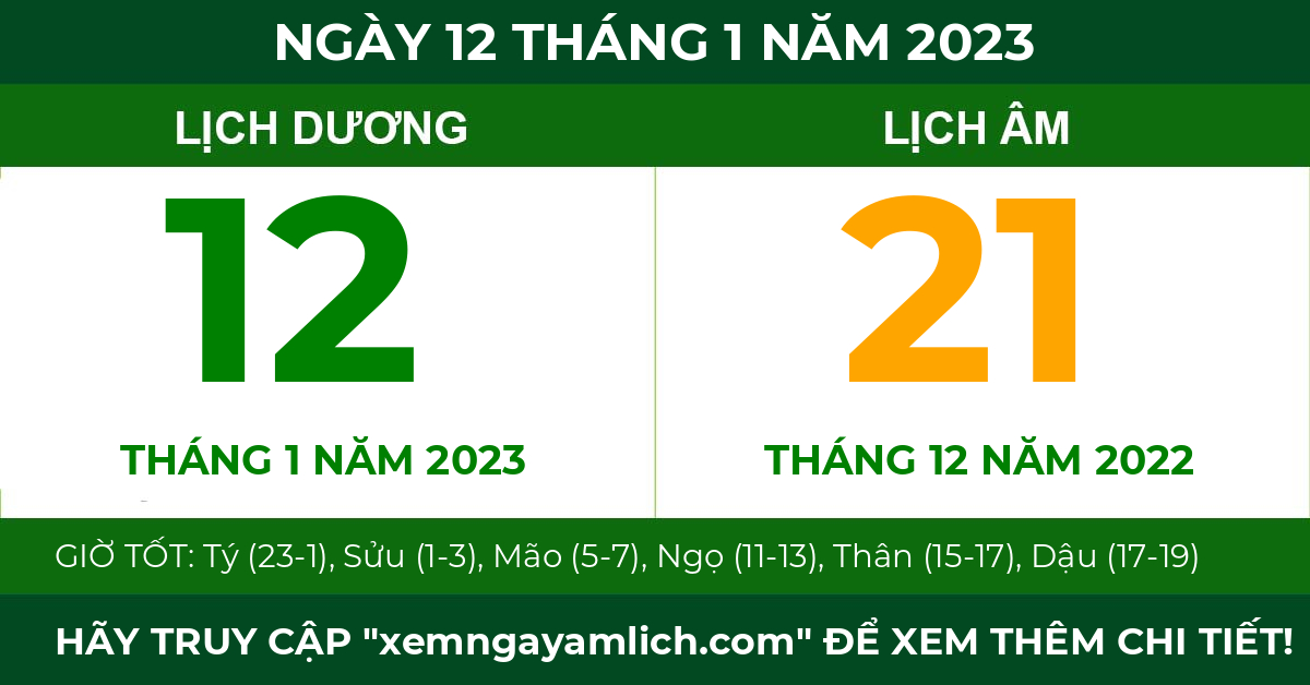 lịch âm ngày 12 tháng 1 năm 2023