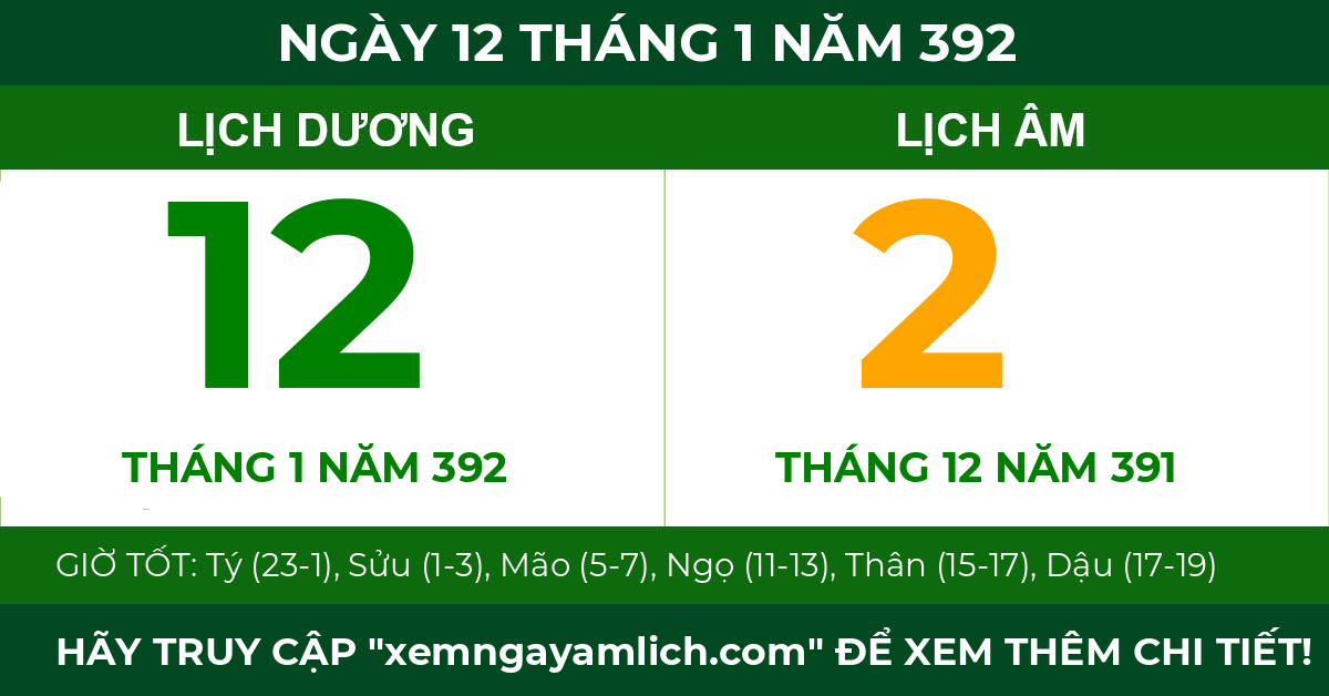 lịch âm ngày 12 tháng 1 năm 392