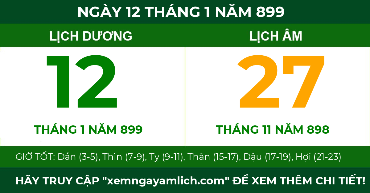 lịch âm ngày 12 tháng 1 năm 899