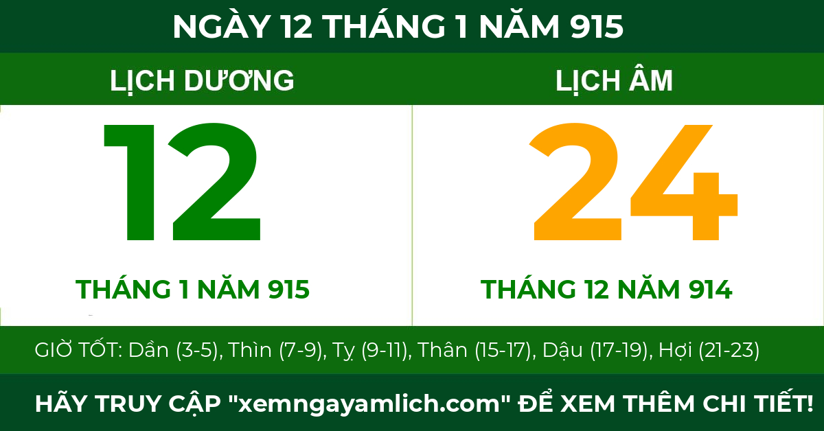 lịch âm ngày 12 tháng 1 năm 915