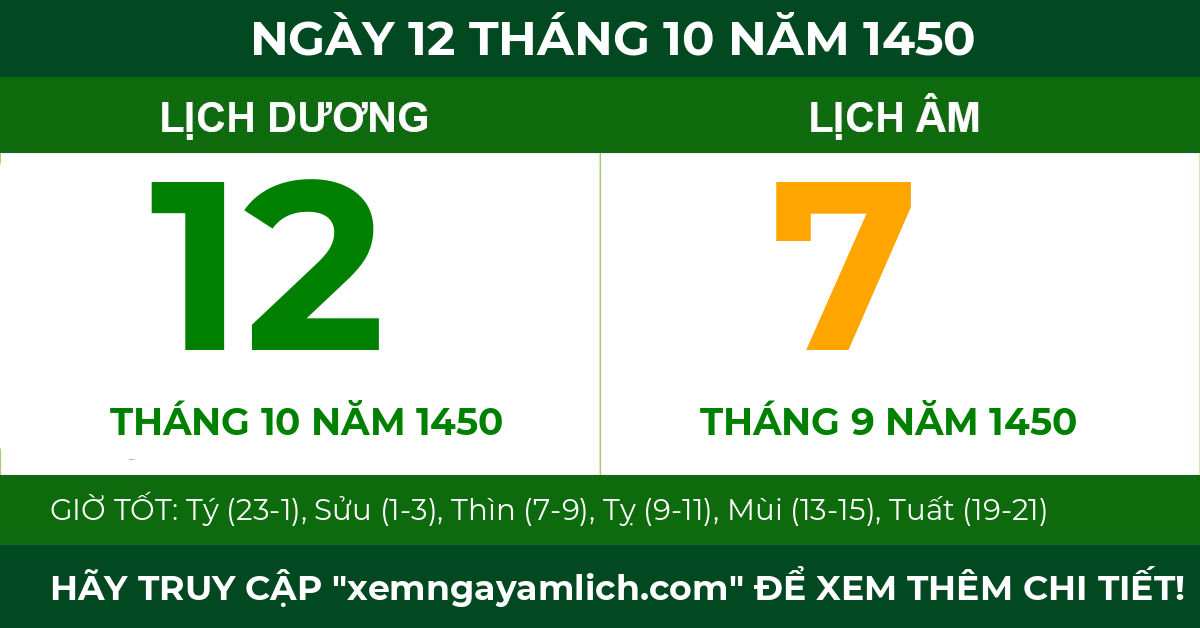 lịch âm ngày 12 tháng 10 năm 1450