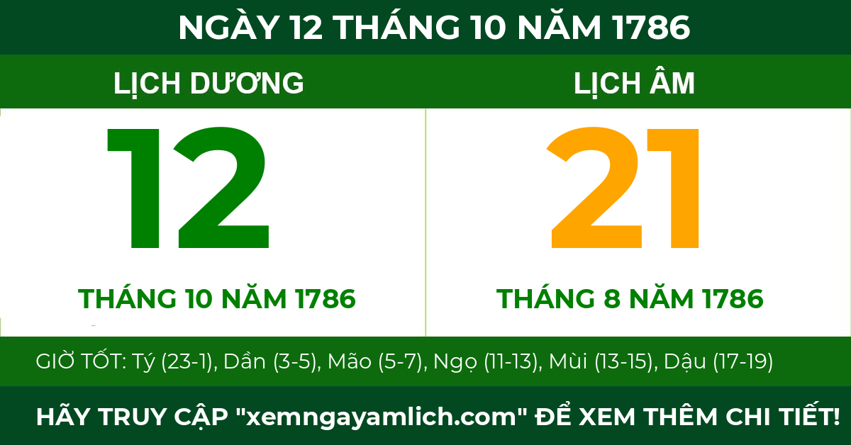 lịch âm ngày 12 tháng 10 năm 1786