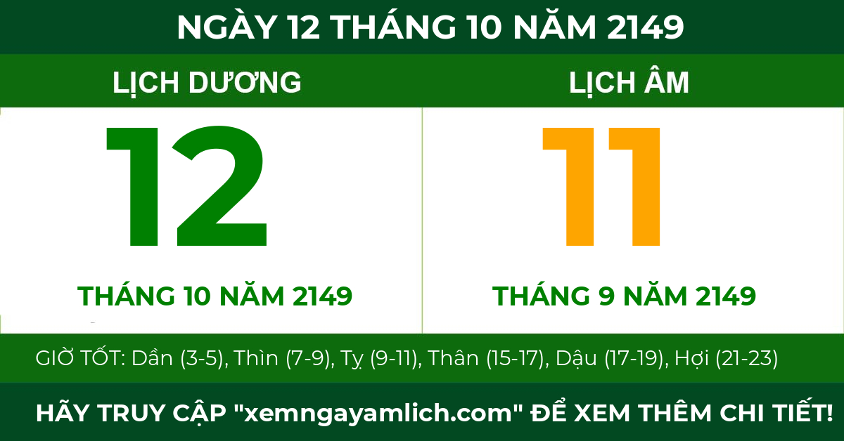 lịch âm ngày 12 tháng 10 năm 2149