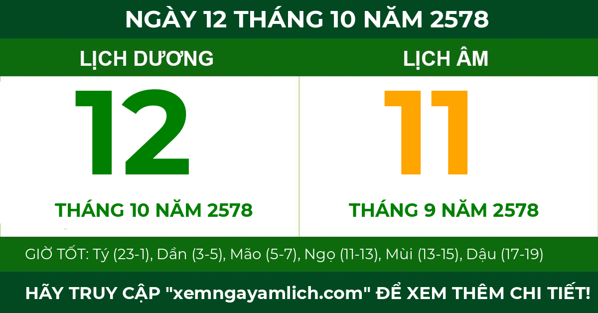 lịch âm ngày 12 tháng 10 năm 2578