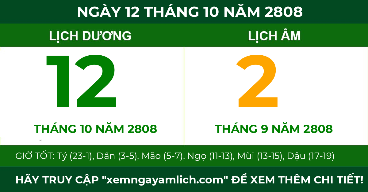 lịch âm ngày 12 tháng 10 năm 2808