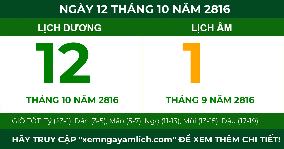 lịch âm ngày 12 tháng 10 năm 2816