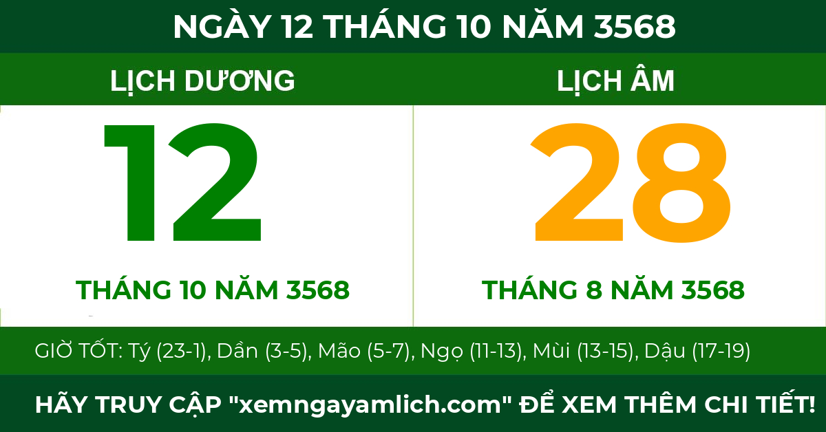 lịch âm ngày 12 tháng 10 năm 3568