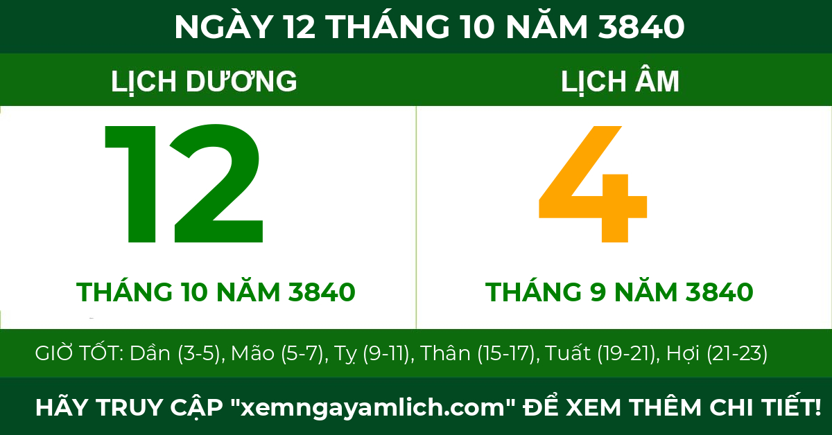 lịch âm ngày 12 tháng 10 năm 3840