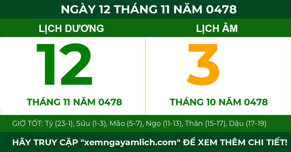 lịch âm ngày 12 tháng 11 năm 0478