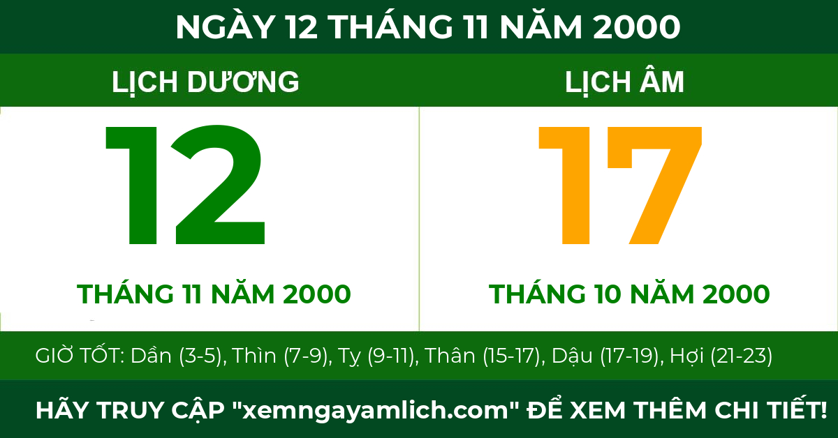 lịch âm ngày 12 tháng 11 năm 2000