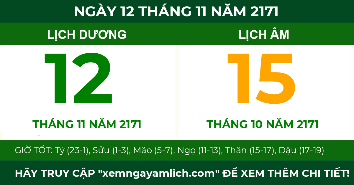 lịch âm ngày 12 tháng 11 năm 2171