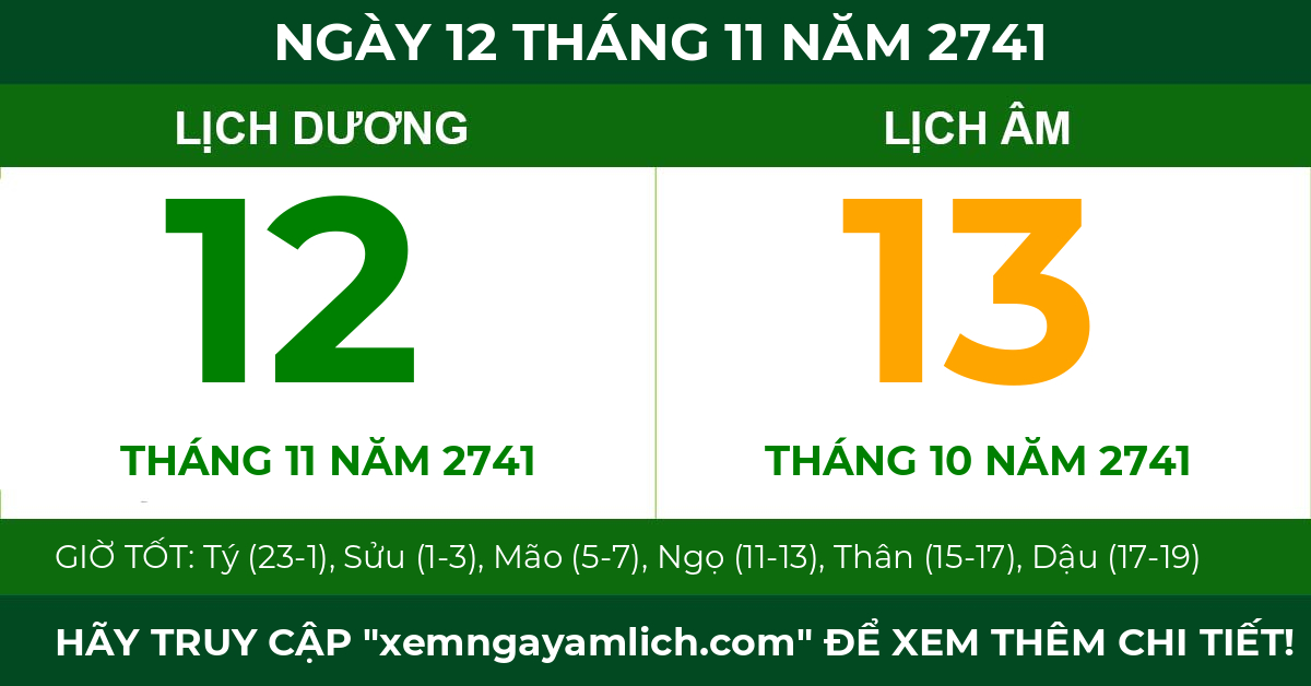 lịch âm ngày 12 tháng 11 năm 2741
